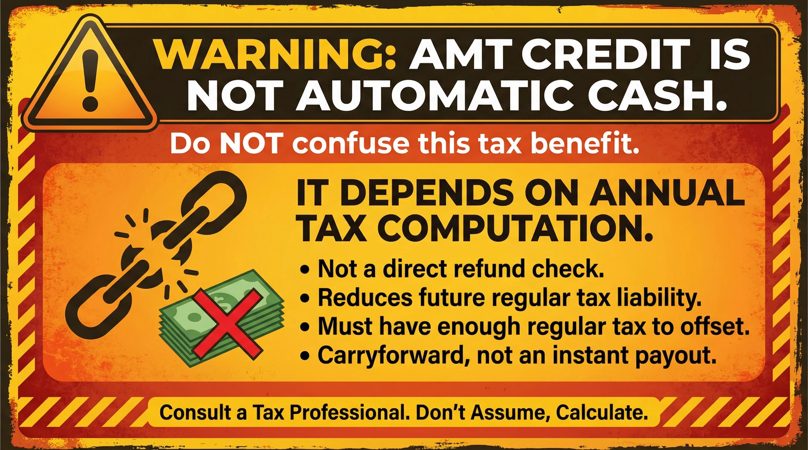 Warning that AMT credit recovery is not automatic cash and depends on annual tax computations